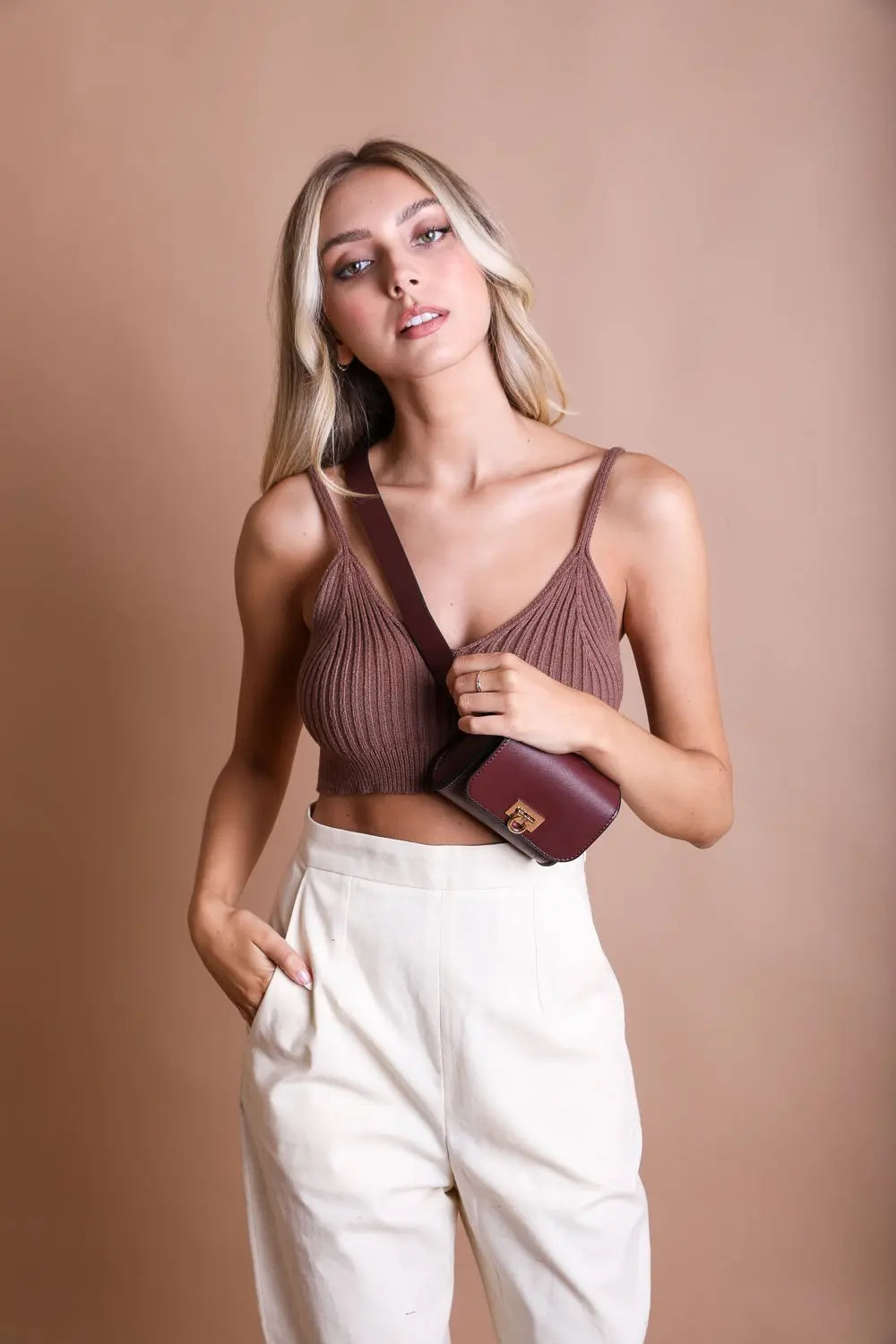 Mini Faux Leather Belt Bag – Chic with Gold Link Chain - Boho Clothing and Accessories - Flyclothing LLC