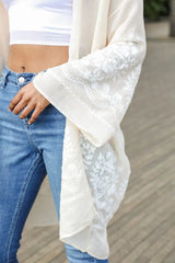 Embroidered Floral Vine Kimono – Elegant and Lightweight - Boho Clothing and Accessories - Flyclothing LLC