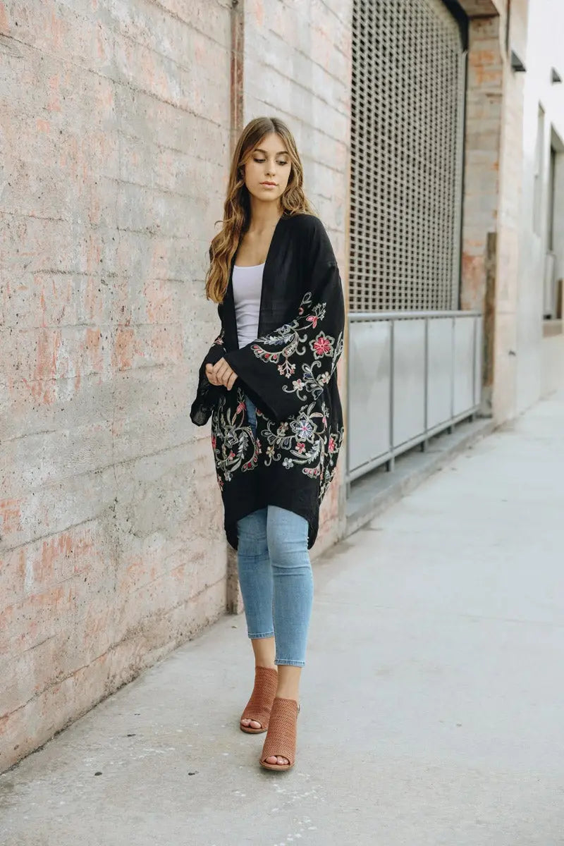Long Sheer Floral Kimono – Graceful and Lightweight - Boho Clothing and Accessories - Flyclothing LLC