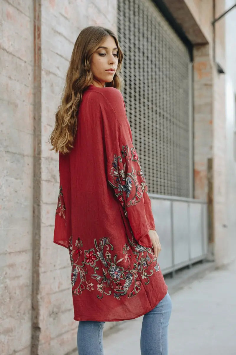 Long Sheer Floral Kimono – Graceful and Lightweight - Boho Clothing and Accessories - Flyclothing LLC