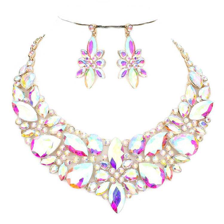 Elegant Multi Stone Evening Necklace Earrings Set - Madeline Love - Flyclothing LLC