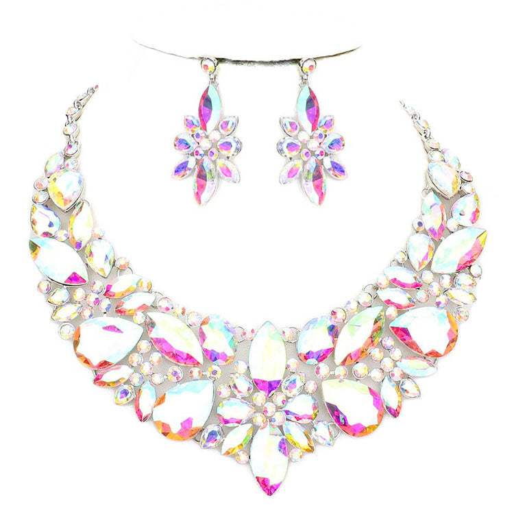 Elegant Multi Stone Evening Necklace Earrings Set - Madeline Love - Flyclothing LLC