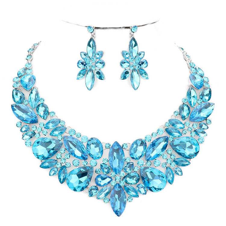 Elegant Multi Stone Evening Necklace Earrings Set - Madeline Love - Flyclothing LLC