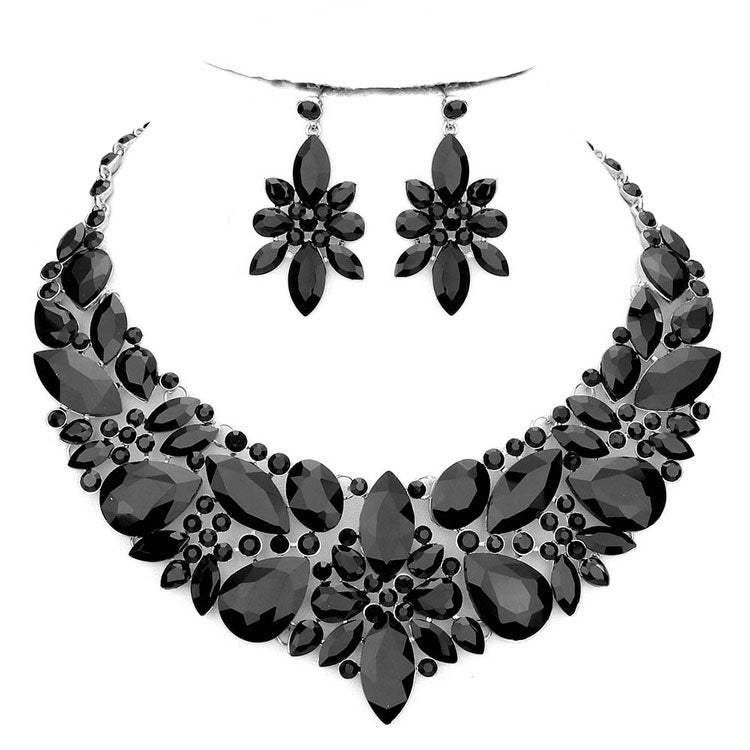 Elegant Multi Stone Evening Necklace Earrings Set - Madeline Love - Flyclothing LLC