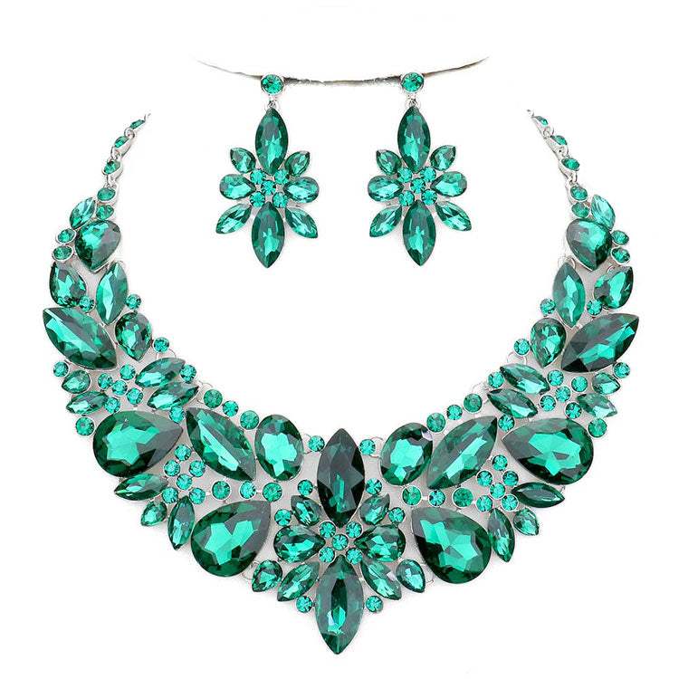 Elegant Multi Stone Evening Necklace Earrings Set - Madeline Love - Flyclothing LLC