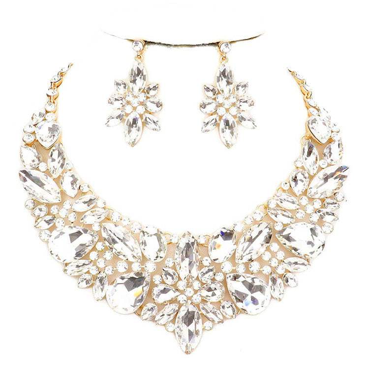 Elegant Multi Stone Evening Necklace Earrings Set - Madeline Love - Flyclothing LLC