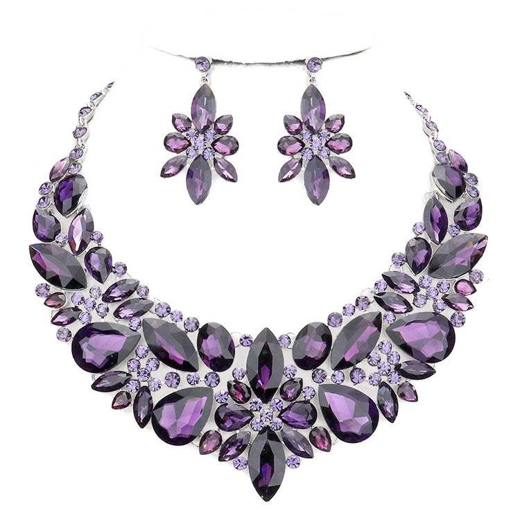Elegant Multi Stone Evening Necklace Earrings Set - Madeline Love - Flyclothing LLC