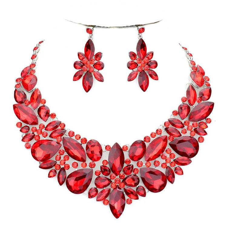 Elegant Multi Stone Evening Necklace Earrings Set - Madeline Love - Flyclothing LLC