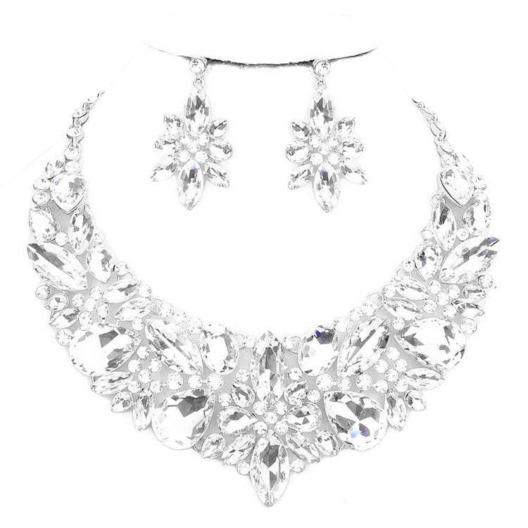 Elegant Multi Stone Evening Necklace Earrings Set - Madeline Love - Flyclothing LLC