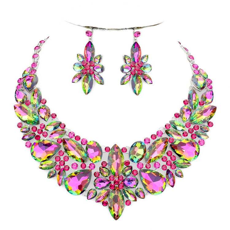Elegant Multi Stone Evening Necklace Earrings Set - Madeline Love - Flyclothing LLC