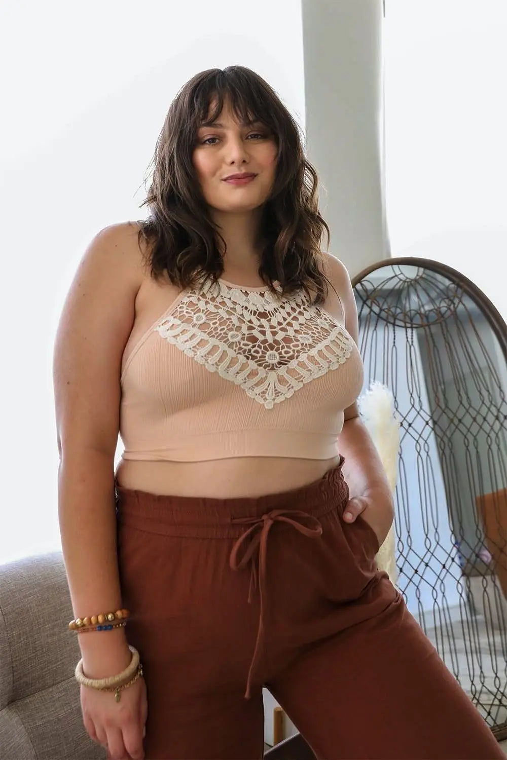 High Neck Crochet Lace Bralette – Stylish Layering Essential - Boho Clothing and Accessories - Flyclothing LLC