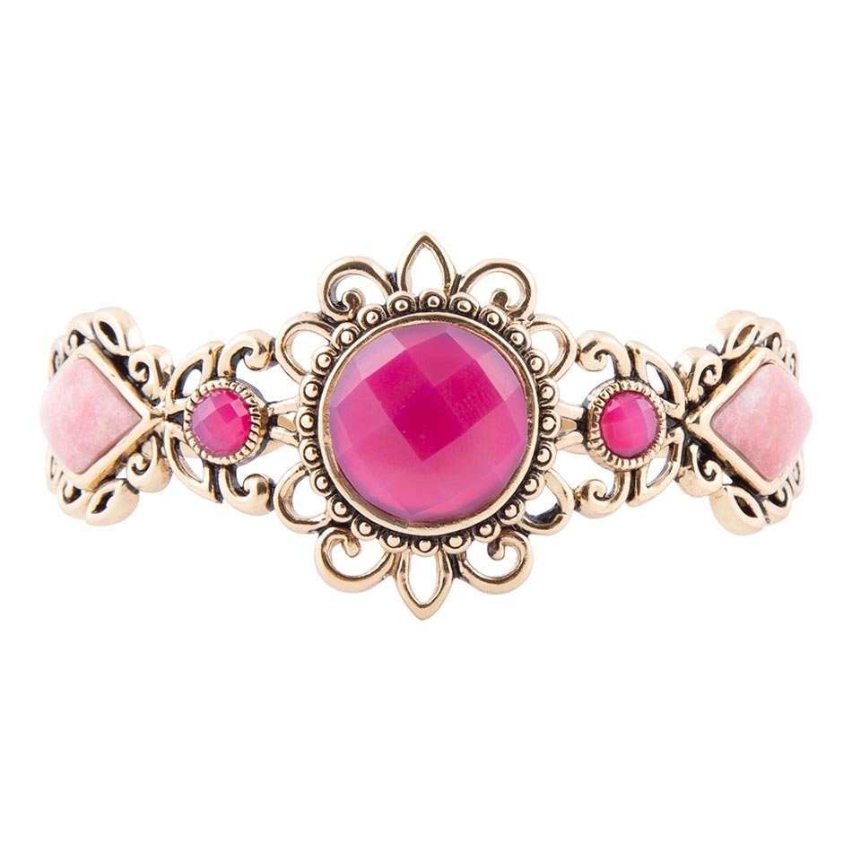 Embellished Pink Quartz Golden Cuff Bracelet - Barse Jewelry - Flyclothing LLC