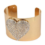 Embellished Rhinestone Heart Wide Cuff Bracelet - Madeline Love - Flyclothing LLC