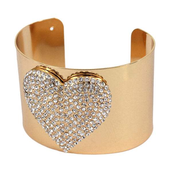 Embellished Rhinestone Heart Wide Cuff Bracelet - Madeline Love - Flyclothing LLC