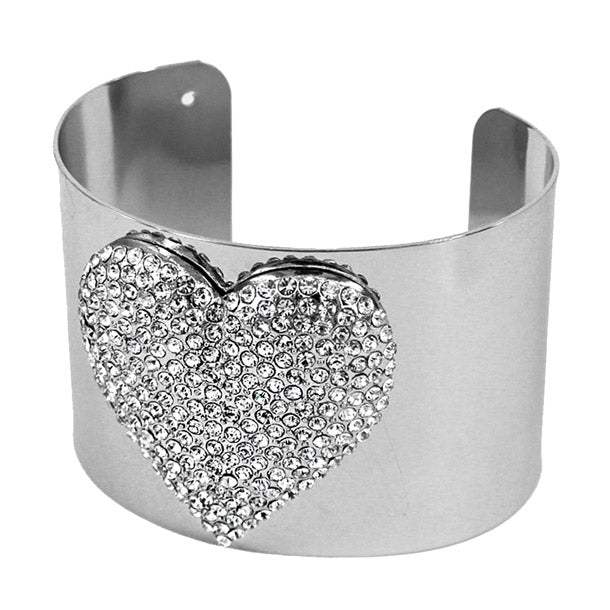 Embellished Rhinestone Heart Wide Cuff Bracelet - Madeline Love - Flyclothing LLC