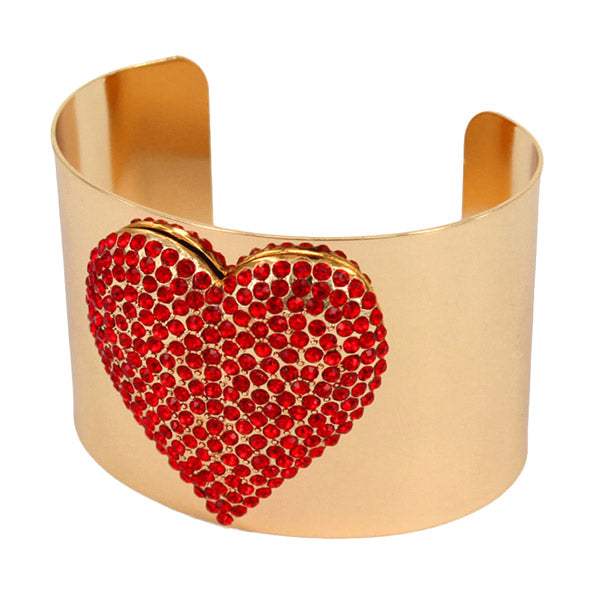Embellished Rhinestone Heart Wide Cuff Bracelet - Madeline Love - Flyclothing LLC