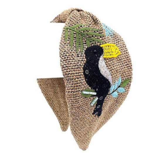 Embroidery Leaf Toucan Design Accent Burnout Knot Headband - Madeline Love - Flyclothing LLC