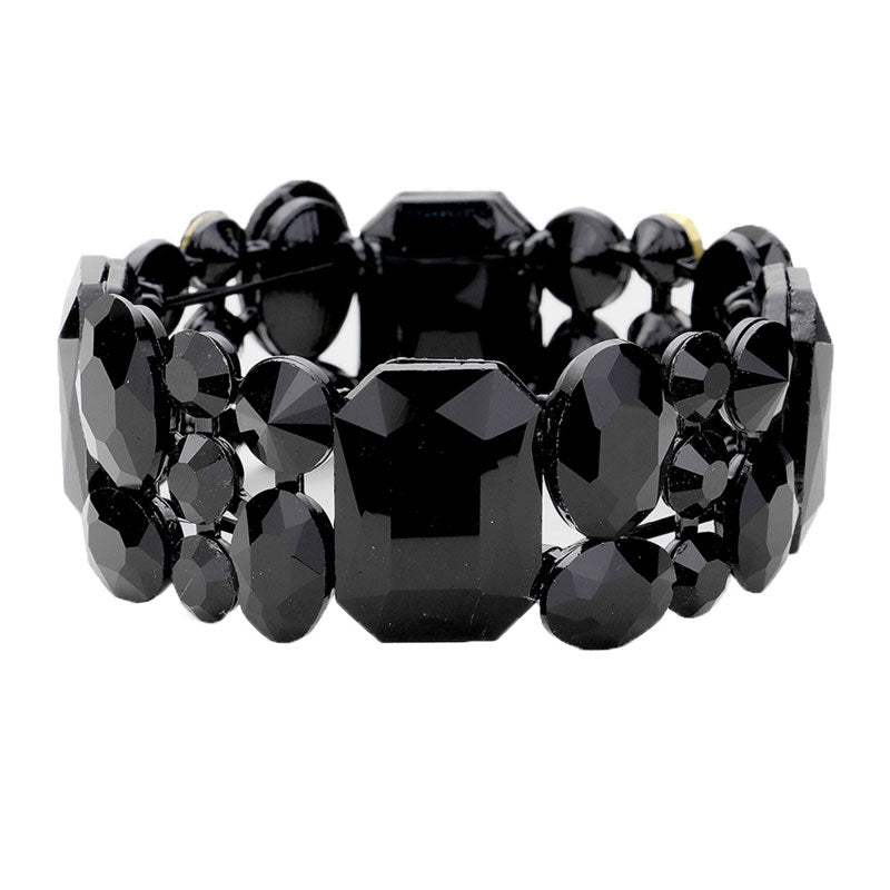 Emerald Cut Crystal Accented Stretch Evening Bracelet - Madeline Love - Flyclothing LLC