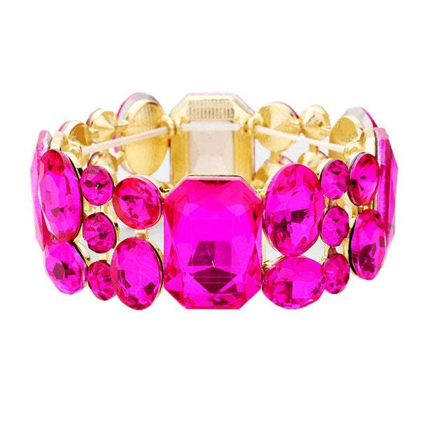 Emerald Cut Crystal Accented Stretch Evening Bracelet - Madeline Love - Flyclothing LLC