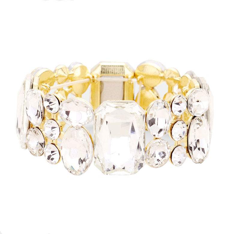 Emerald Cut Crystal Accented Stretch Evening Bracelet - Madeline Love - Flyclothing LLC