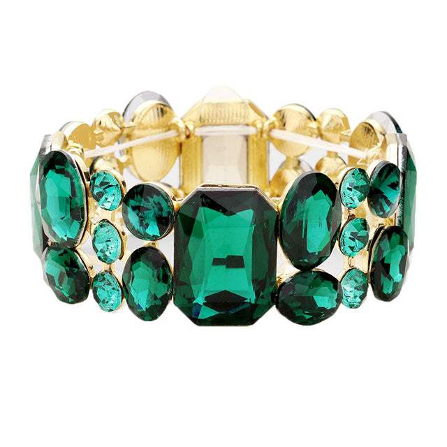 Emerald Cut Crystal Accented Stretch Evening Bracelet - Madeline Love - Flyclothing LLC