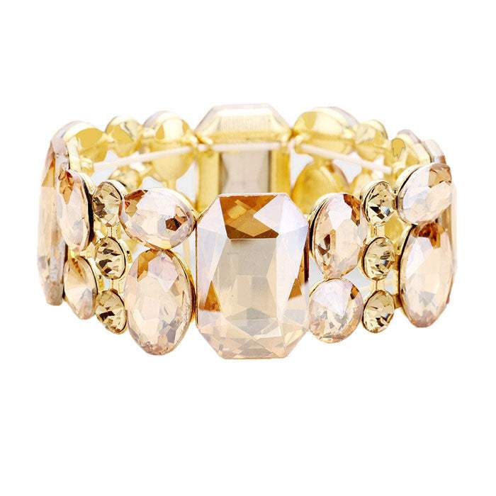 Emerald Cut Crystal Accented Stretch Evening Bracelet - Madeline Love - Flyclothing LLC