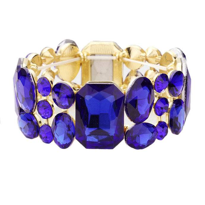 Emerald Cut Crystal Accented Stretch Evening Bracelet - Madeline Love - Flyclothing LLC