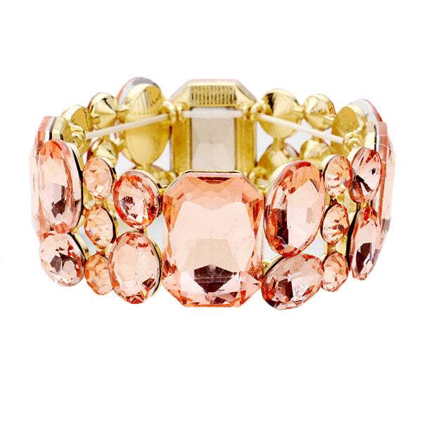 Emerald Cut Crystal Accented Stretch Evening Bracelet - Madeline Love - Flyclothing LLC