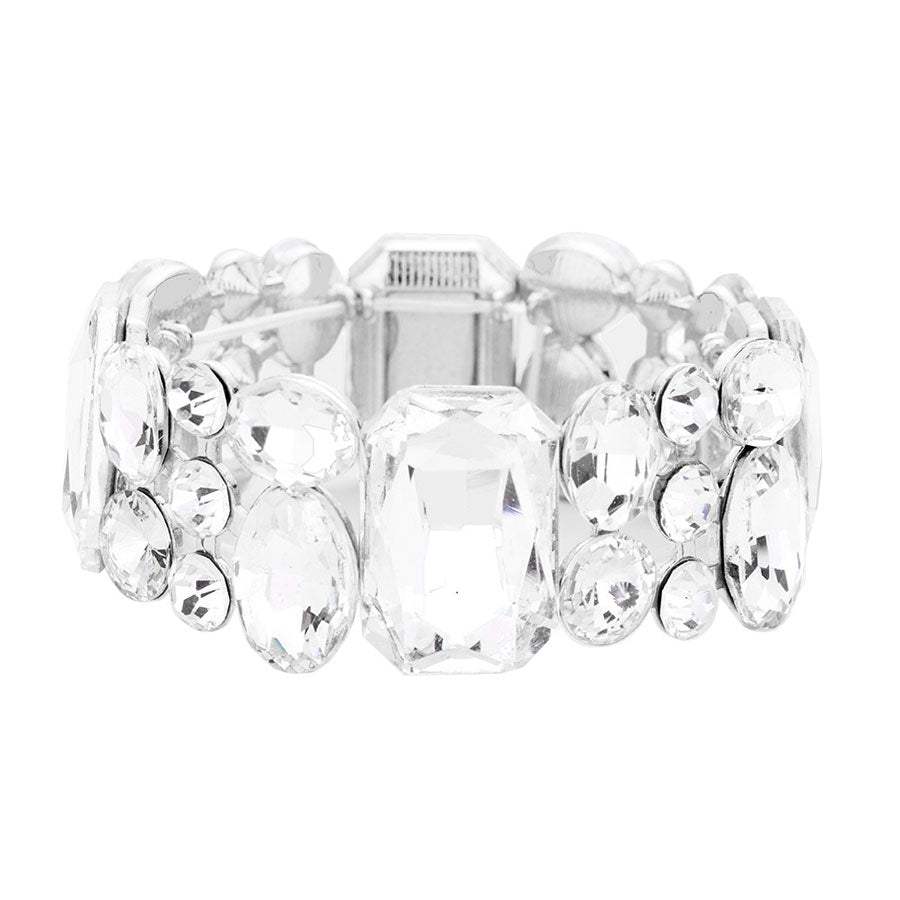 Emerald Cut Crystal Accented Stretch Evening Bracelet - Madeline Love - Flyclothing LLC