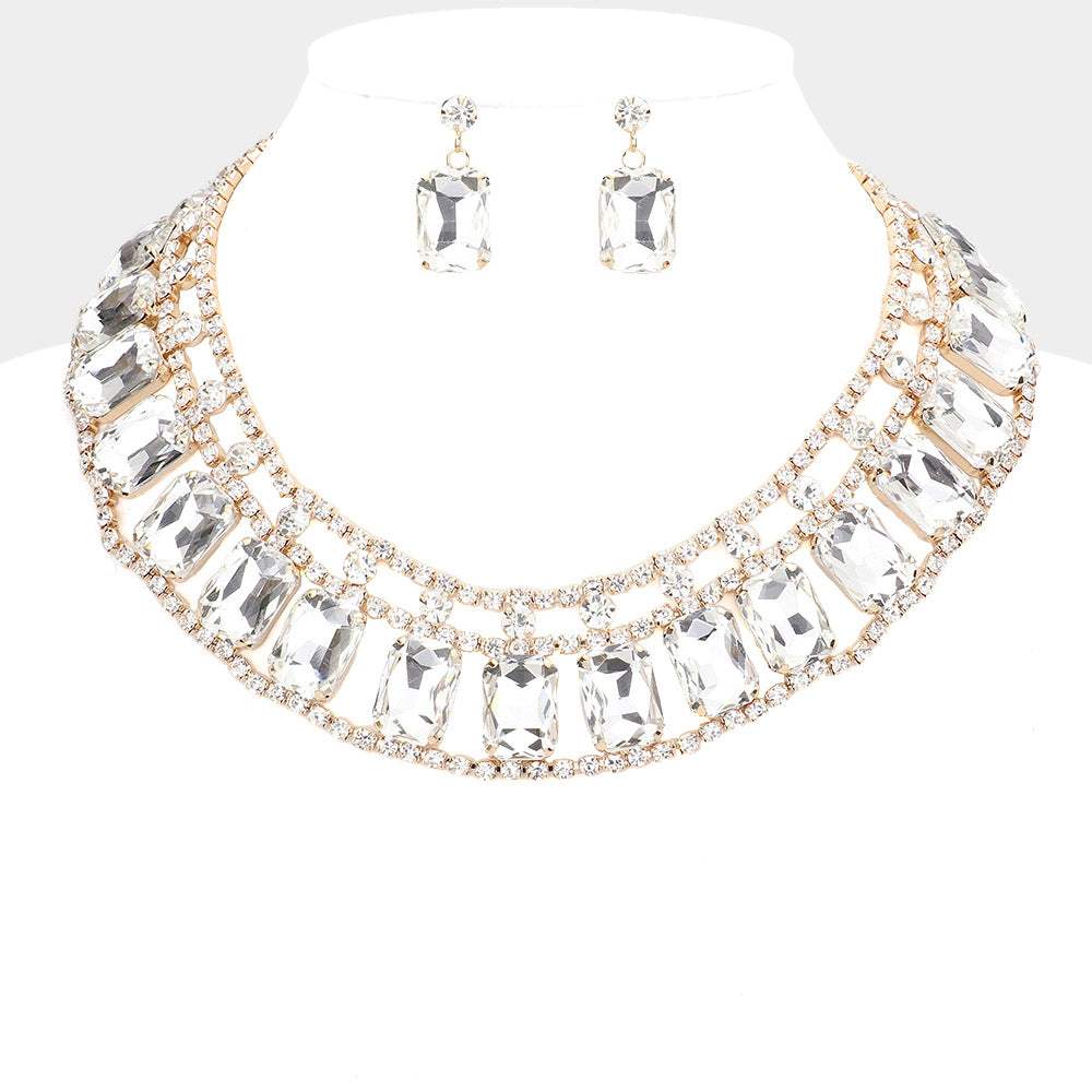Emerald Cut Stone Accented Collar Evening Necklace - Madeline Love - Flyclothing LLC