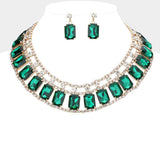Emerald Cut Stone Accented Collar Evening Necklace - Madeline Love - Flyclothing LLC