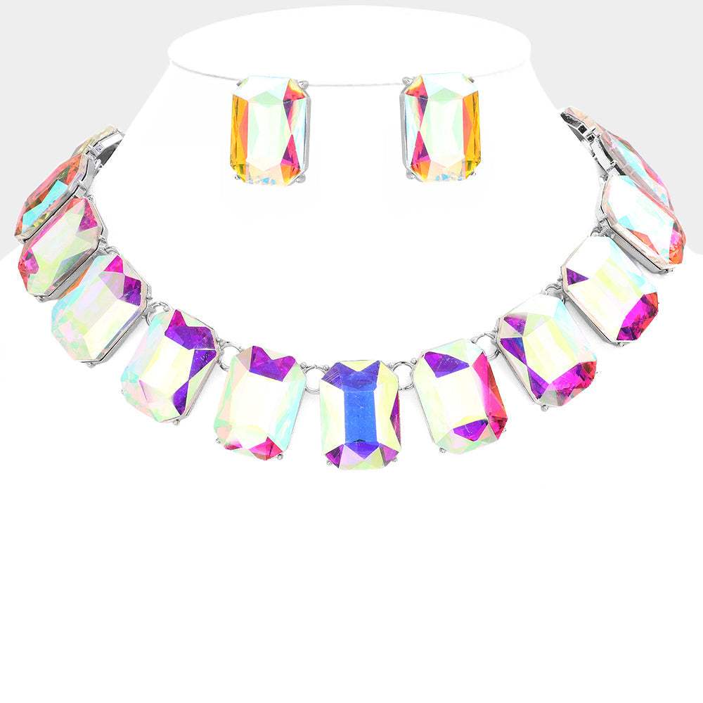 Emerald Cut Stone Link Evening Necklace - Madeline Love - Flyclothing LLC