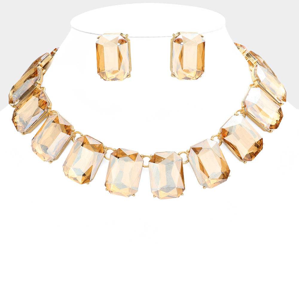 Emerald Cut Stone Link Evening Necklace - Madeline Love - Flyclothing LLC