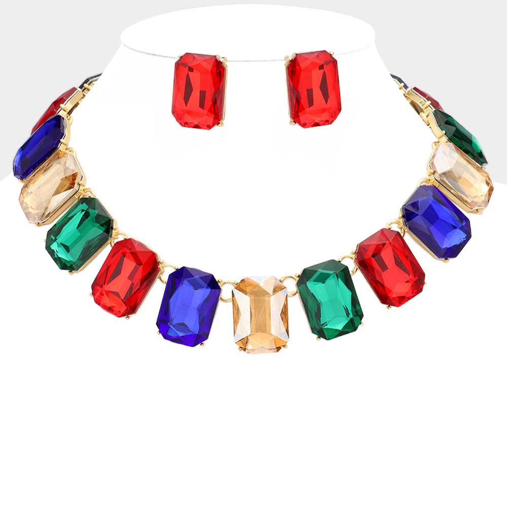 Emerald Cut Stone Link Evening Necklace - Madeline Love - Flyclothing LLC
