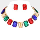 Emerald Cut Stone Link Evening Necklace - Madeline Love - Flyclothing LLC