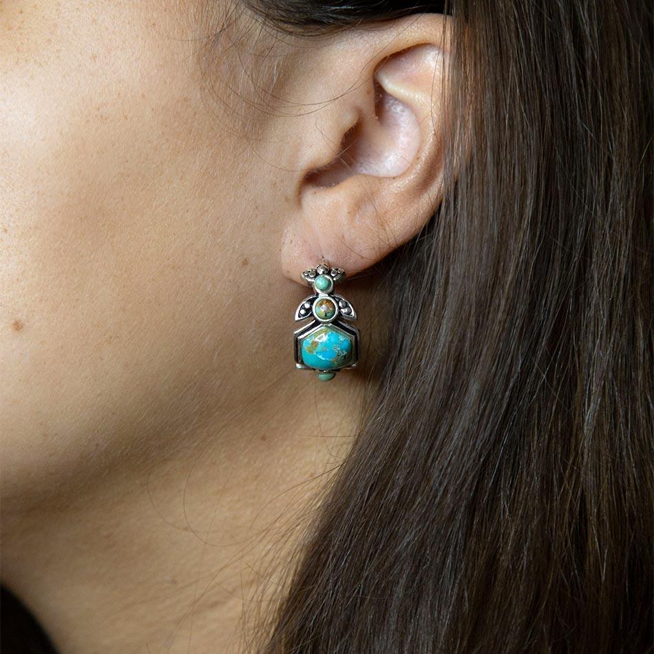 Emile Blue Turquoise Sterling Silver Hoop Earrings - Barse Jewelry - Flyclothing LLC