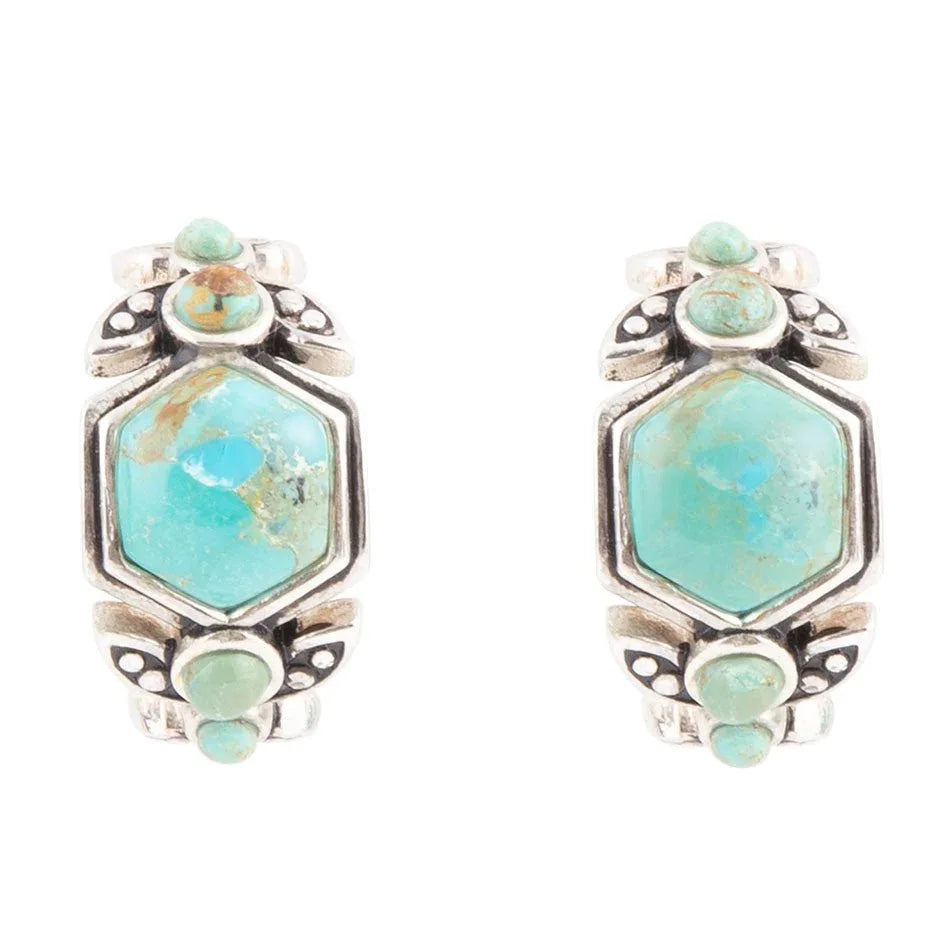 Emile Blue Turquoise Sterling Silver Hoop Earrings - Barse Jewelry - Flyclothing LLC