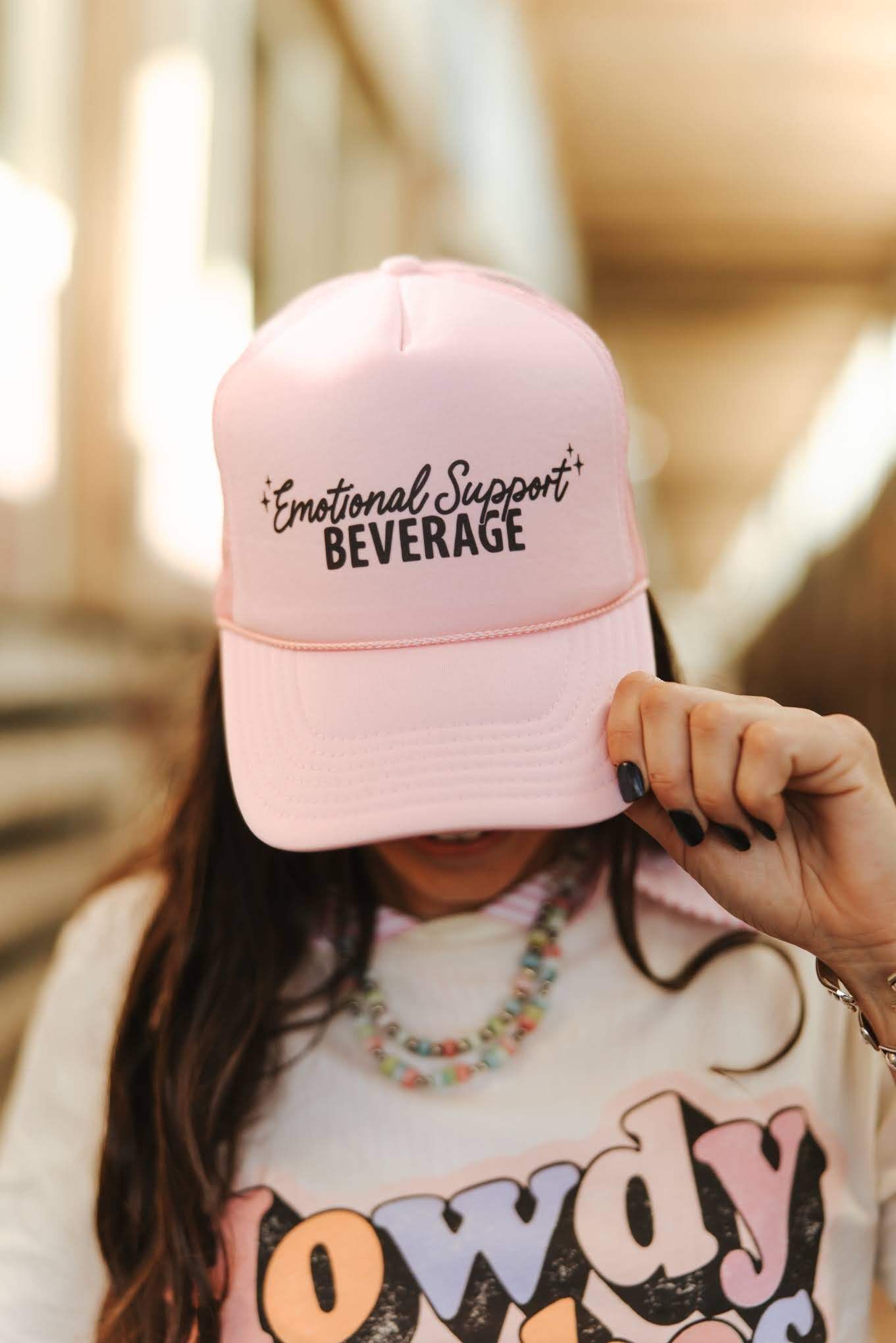 Emotional Support Beverage Pink Trucker Hat - Wild Junkie - Flyclothing LLC