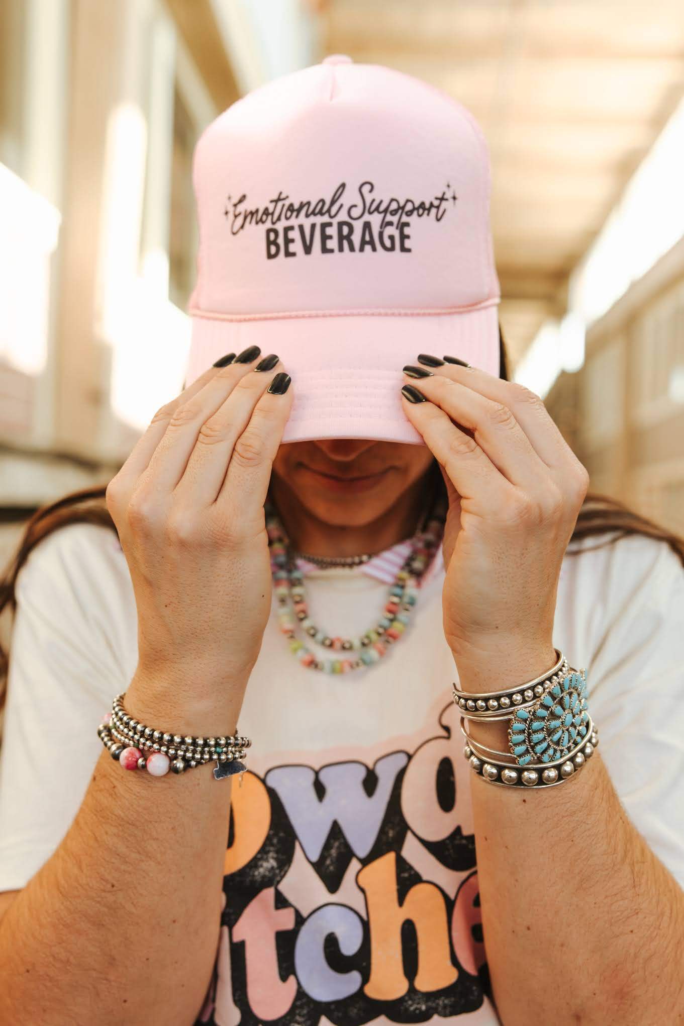 Emotional Support Beverage Pink Trucker Hat - Wild Junkie - Flyclothing LLC
