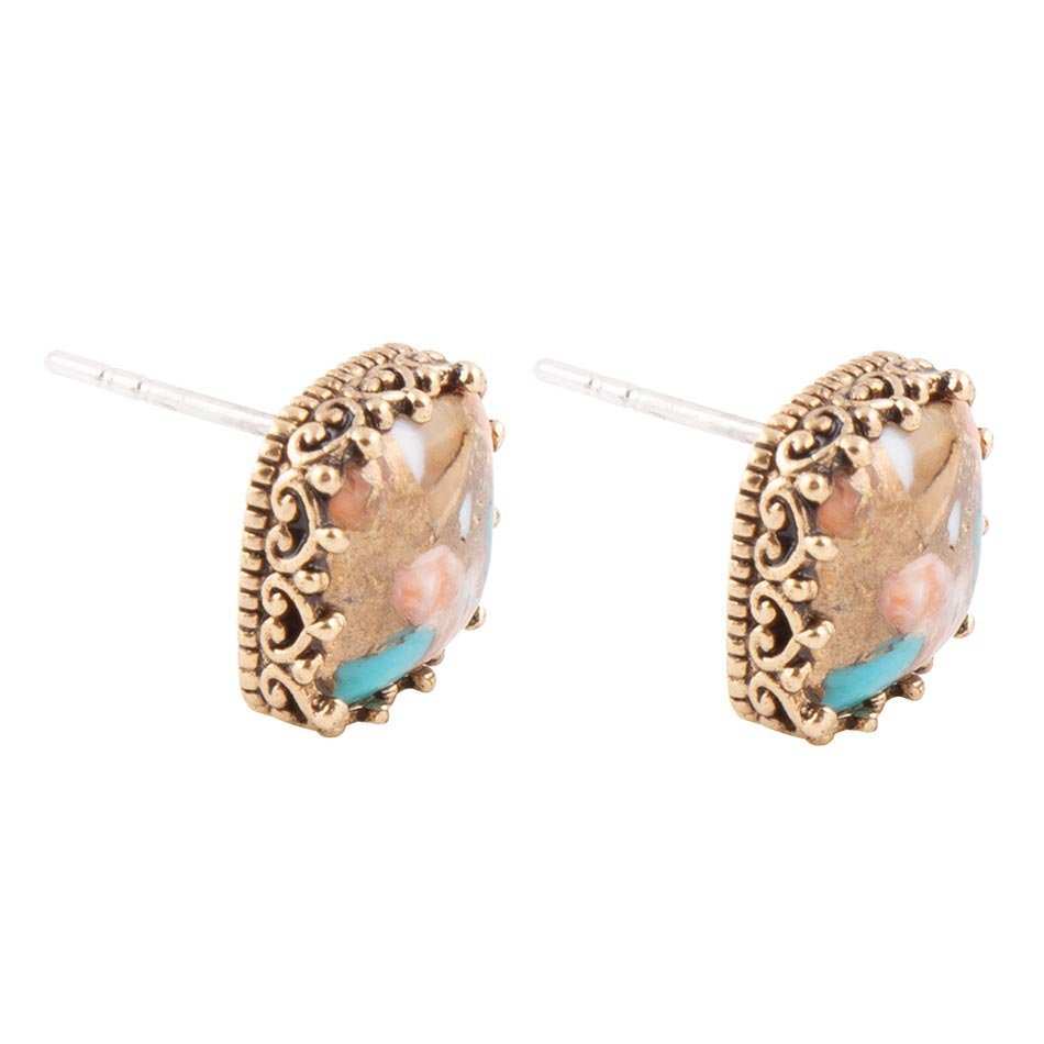 Empire Blue Turquoise and Orange Spiny Matrix Golden Stud Earrings - Barse Jewelry - Flyclothing LLC