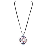 Enamel Aztec Pattern Pendant Leather Long Necklace Earrings - Madeline Love - Flyclothing LLC
