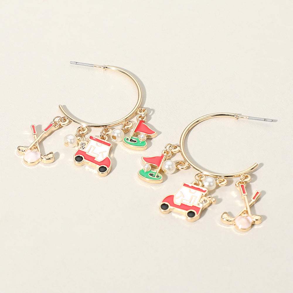 Enamel Golf Pearl Charm Dangle Hoop Earrings - Madeline Love - Flyclothing LLC