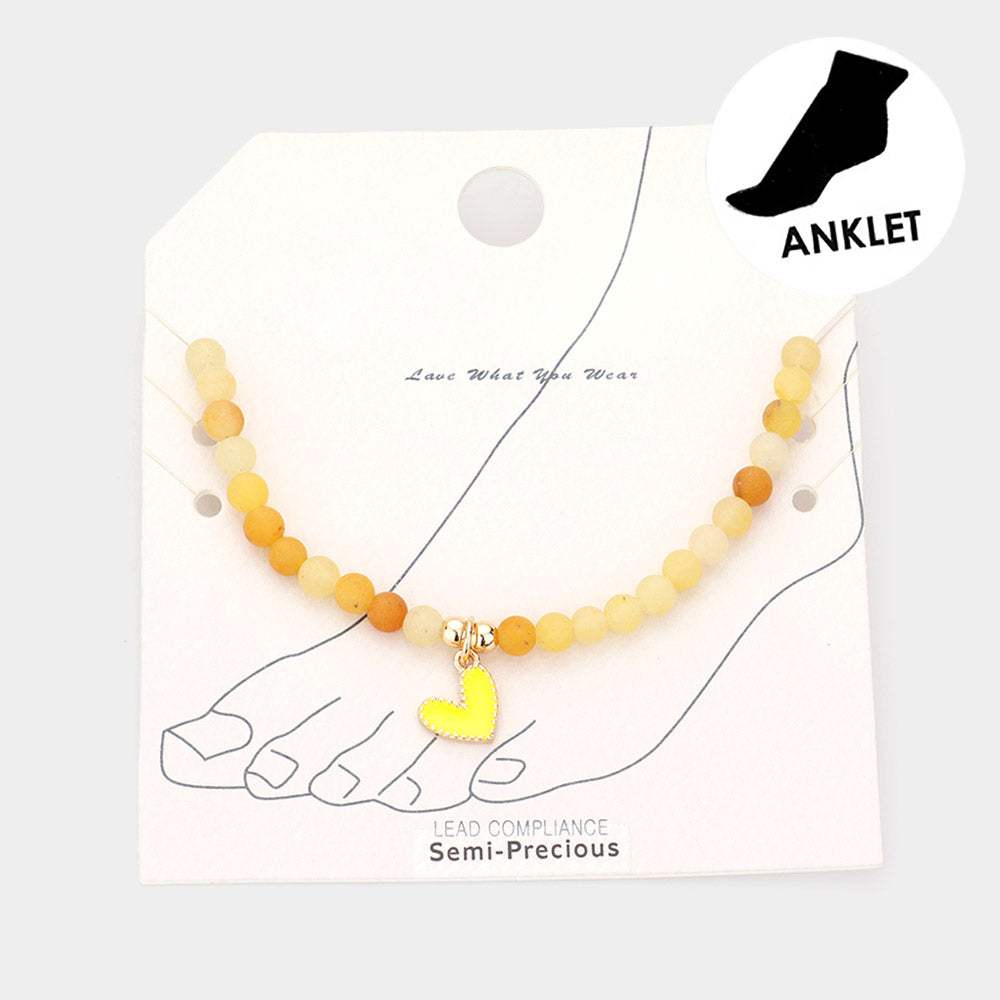 Enamel Heart Charm Semi Precious Stone Anklet - Madeline Love - Flyclothing LLC