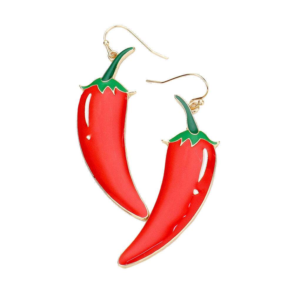 Enamel Metal Chili Pepper Dangle Earrings - Madeline Love - Flyclothing LLC