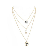 Enamel Rhinestone Evil Eye Hamsa Charm Triple Layer Necklace - Madeline Love - Flyclothing LLC