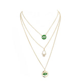 Enamel Rhinestone Evil Eye Hamsa Charm Triple Layer Necklace - Madeline Love - Flyclothing LLC