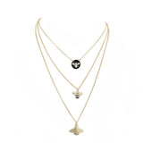 Enamel Rhinestone Honey Bee Pendant Triple Layered Necklace - Madeline Love - Flyclothing LLC