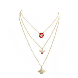 Enamel Rhinestone Honey Bee Pendant Triple Layered Necklace - Madeline Love - Flyclothing LLC