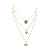 Enamel Rhinestone Honey Bee Pendant Triple Layered Necklace - Madeline Love - Flyclothing LLC
