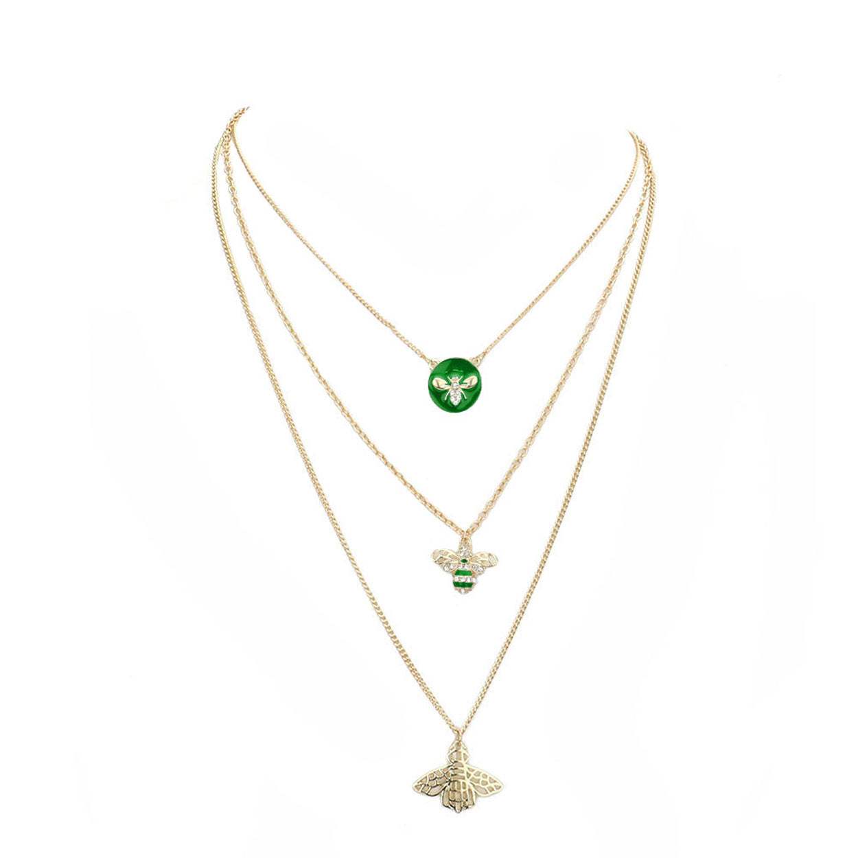 Enamel Rhinestone Honey Bee Pendant Triple Layered Necklace - Madeline Love - Flyclothing LLC